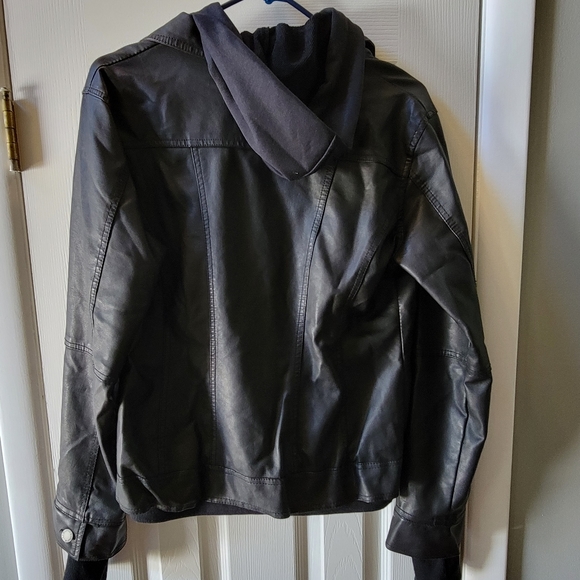 Faux leather black jacket with removable hoodie insert - Picture 2 of 4